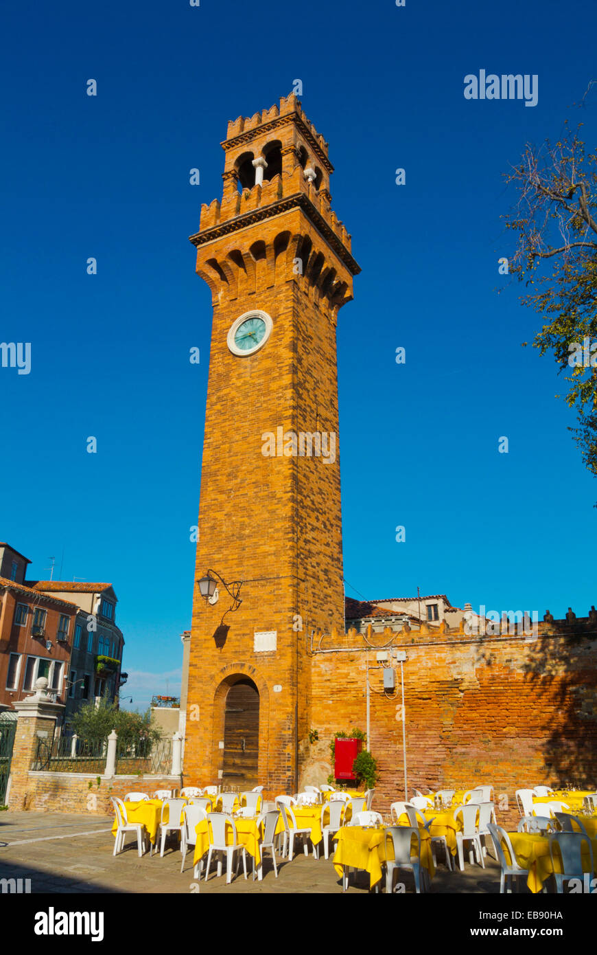 Campo Santo Stefano, with clock tower (1890), Murano island, Venice, Italy Stock Photo