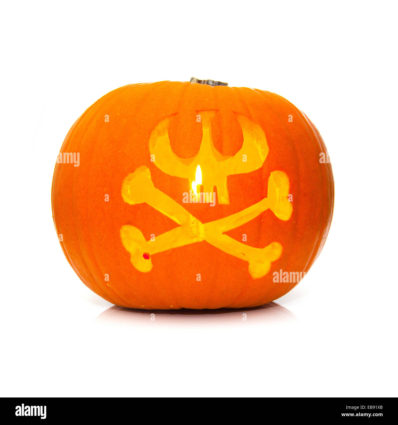 Pumpkin Halloween lantern isolated on a white studio background. Stock Photo