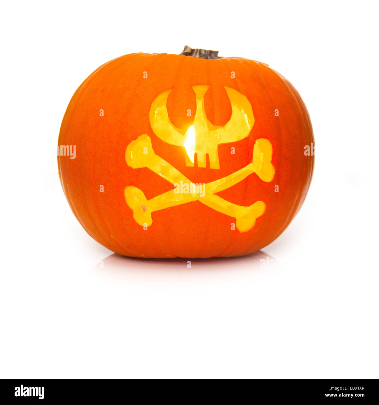 Pumpkin Halloween lantern isolated on a white studio background. Stock Photo