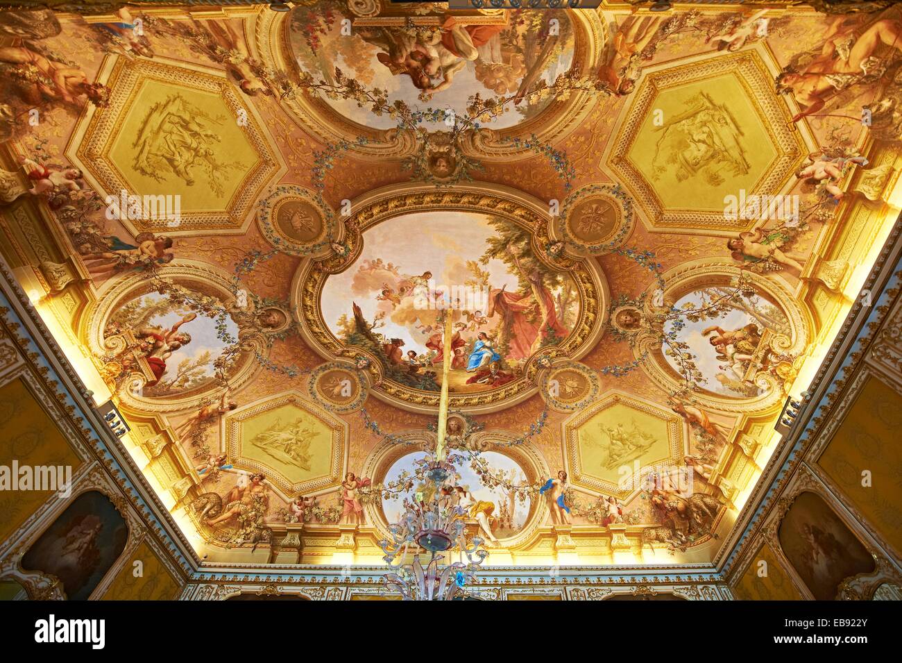The Autumn Room- Frescoes on the vaulted ceiling depict the meetingbetween Bacchus and Ariadne by Antonio de Dominici  Over the Stock Photo