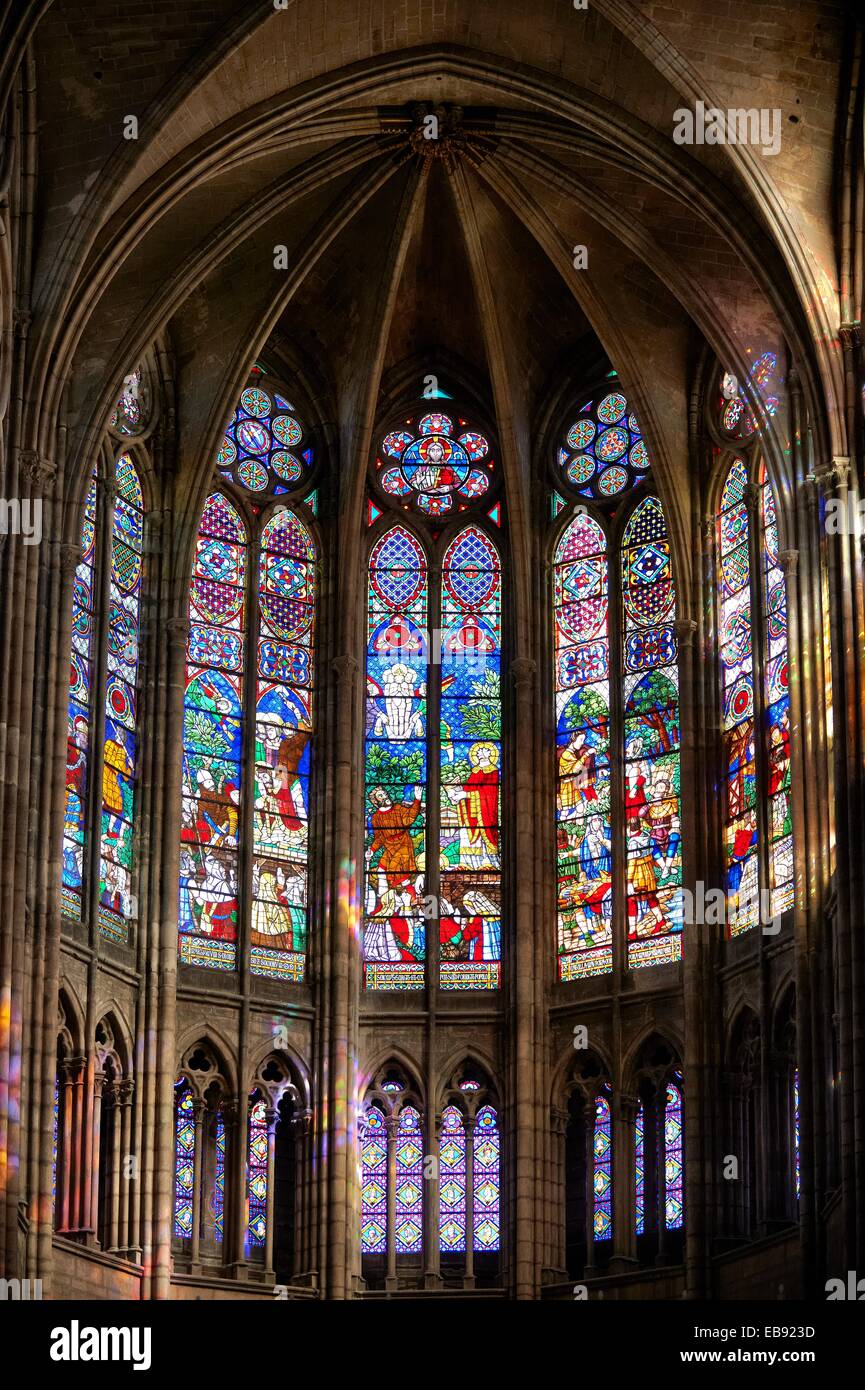 Medieval Gothic stained glass window showing scenes from the Martyrdom ...