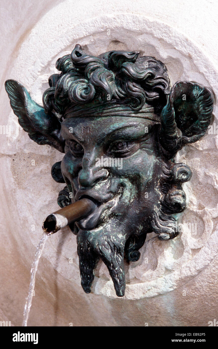 Italy, Marche, Ancona, Calamo Fountain, or Fountain of the Thirteen Spouts, Bronze Head Spouts, designed by Pellegrino Tibaldi Stock Photo
