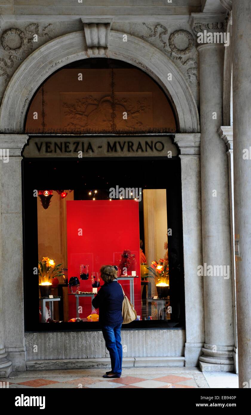 Murano glass store in St Mark´s square in Venice,Italy,Europe Stock