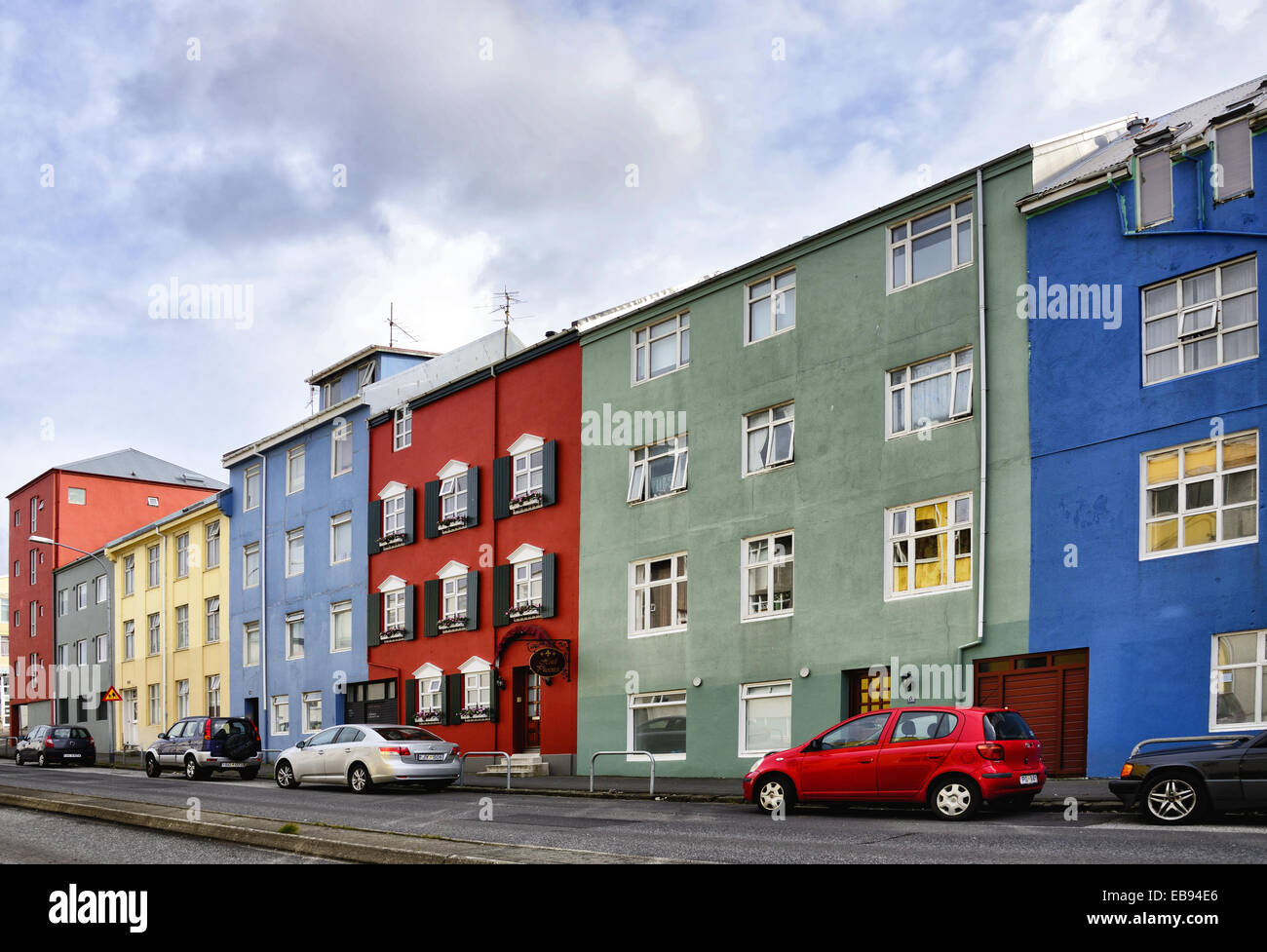 Street scene, colorful apartment buildings, Reykjavik, Iceland Stock Photo Alamy