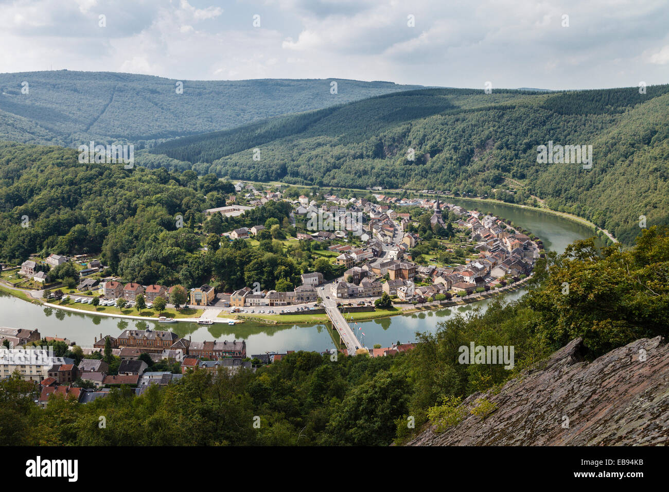 Monthermé and River Meuse from La Longue Roche, Ardennes, France Stock Photo