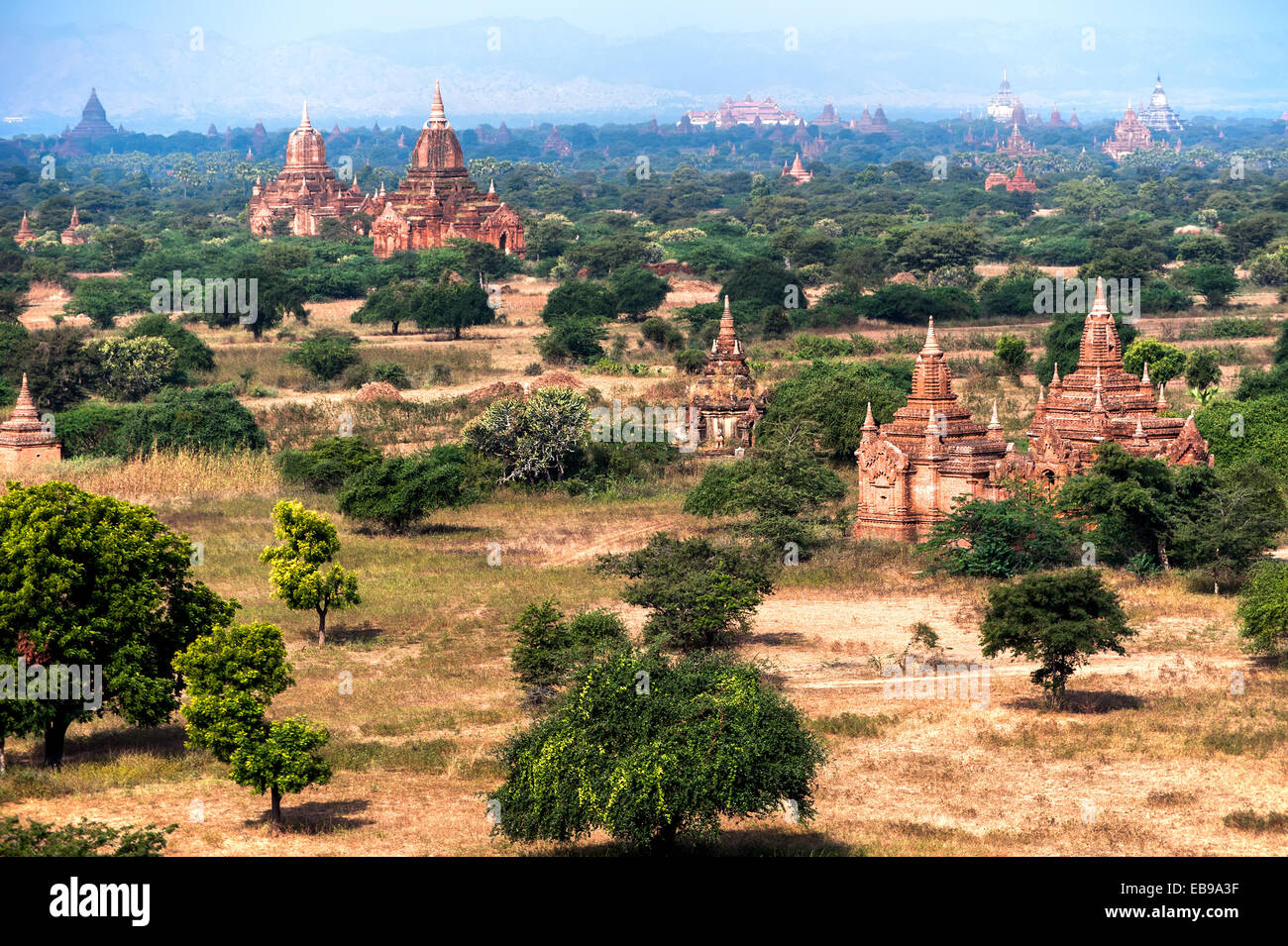Travel landscapes and destinations. Amazing architecture of old Buddhist Temples at Bagan Kingdom, Myanmar (Burma) Stock Photo