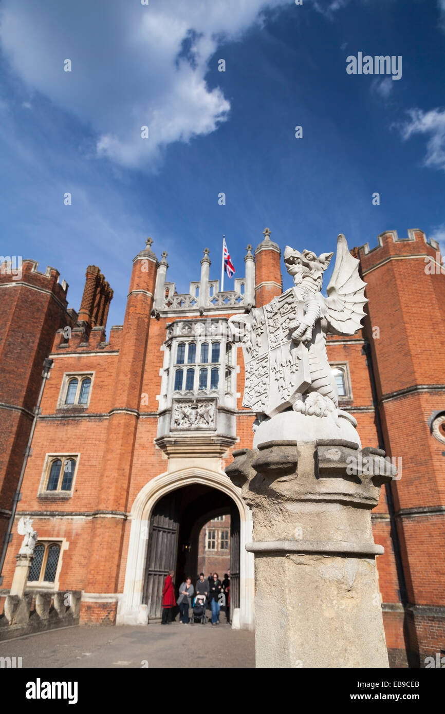UK, London, the Dragon Statue at the entrance to Hampton Court. Stock Photo