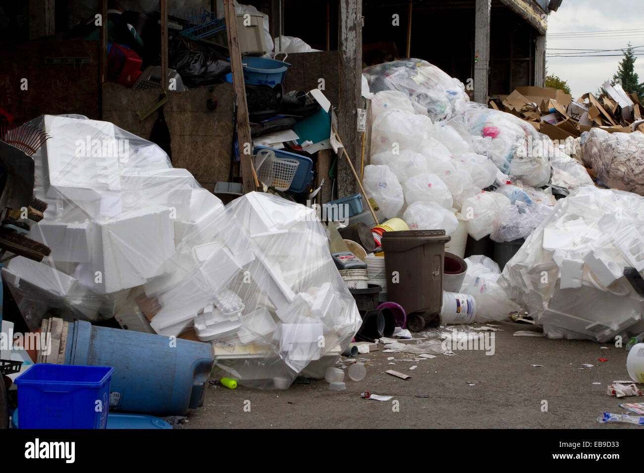 Bags of plastic & polystyrene at a Recycling Depot/Exchange Stock Photo