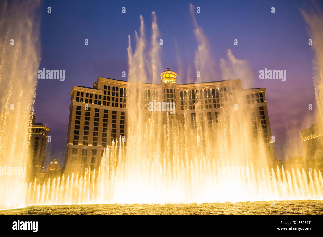 Fountains at Bellagio Hotel Casino on Las Vegas Strip Stock Photo