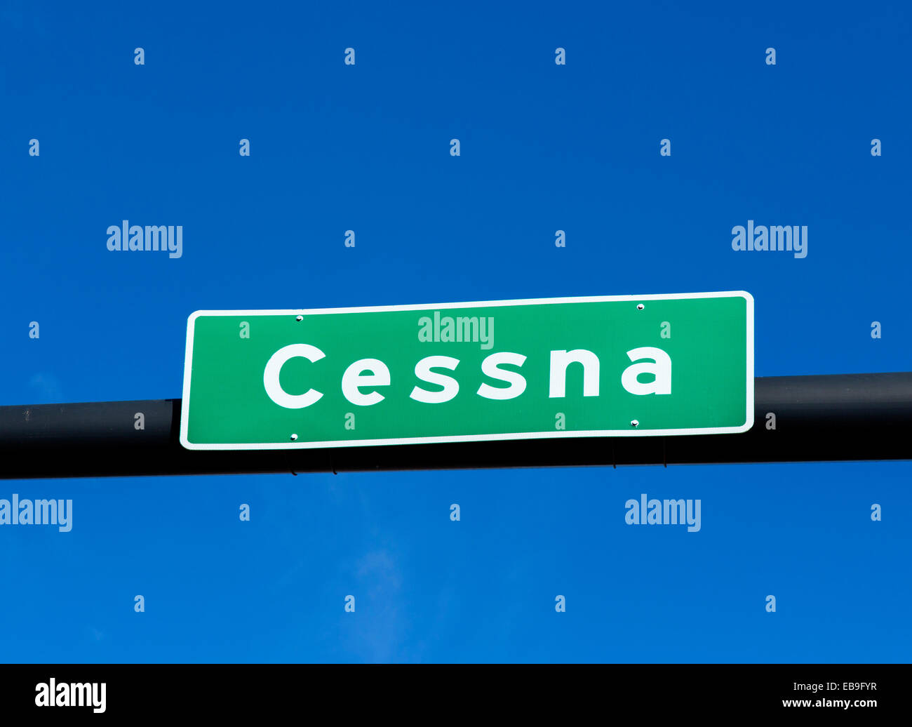 Cessna Boulevard street sign outside the Textron / Cessna headquarters, Wichita, Kansas, USA Stock Photo