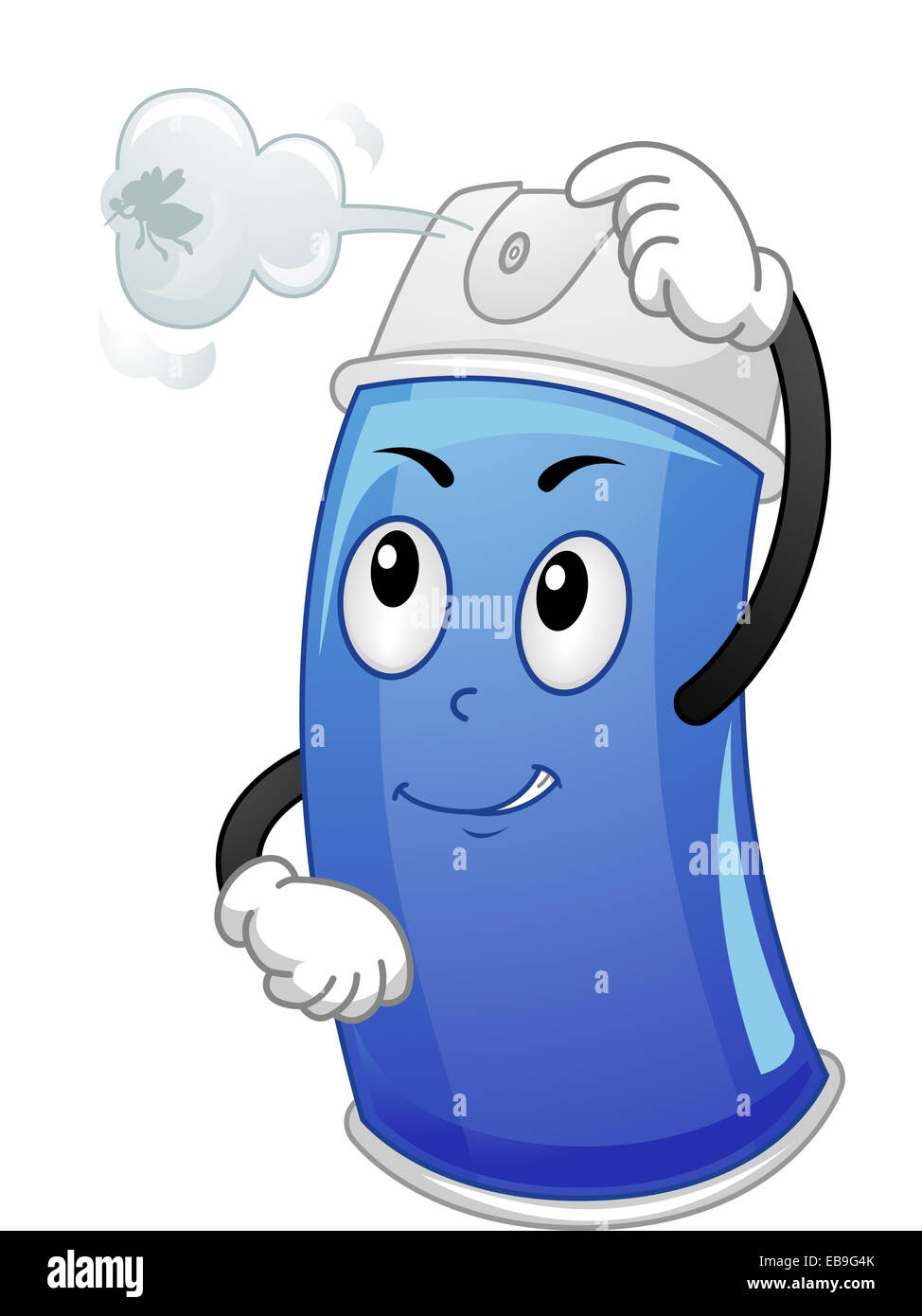 Mascot Illustration Featuring a Canister of Insecticide Spray spraying an Insect Stock Photo