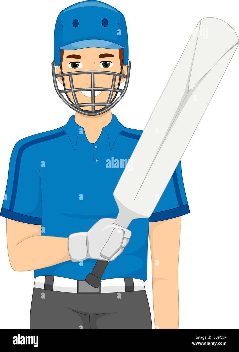 Illustration of a Man Dressed as a Cricket Batter Stock Photo