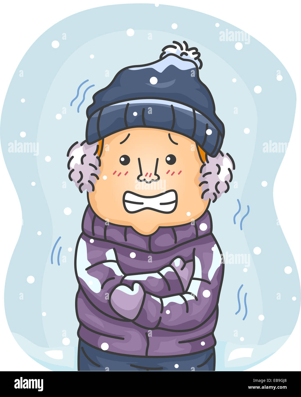 Illustration of a Man in Winter Clothes Shivering Hard Because of the Cold Stock Photo