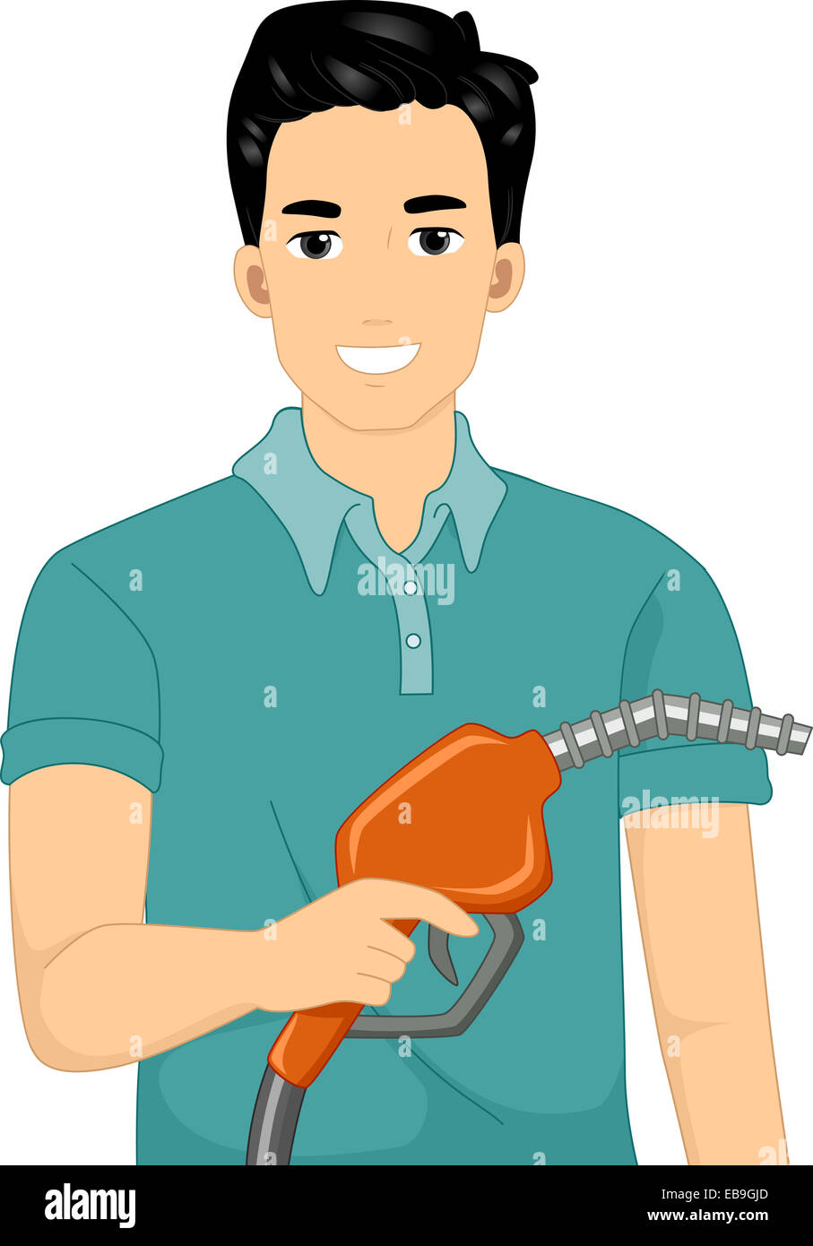 Illustration of a Man Holding a Gasoline Pump Handle Stock Photo