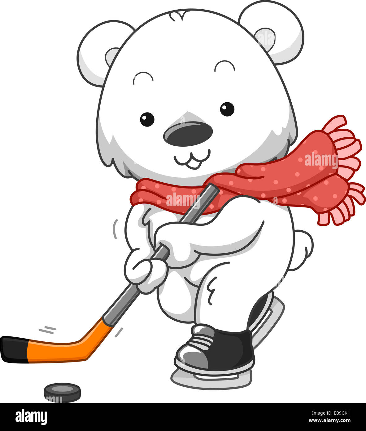 Polar Bear Ice Hockey/Illustration Featuring a Polar Bear Playing Ice Hockey Stock Photo