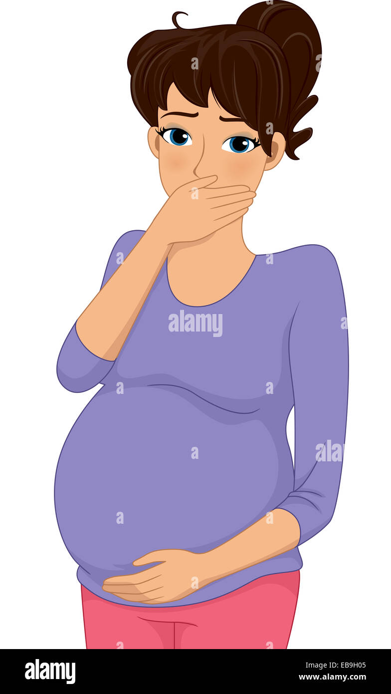 Illustration Featuring a Pregnant Woman Experiencing Morning Sickness Stock Photo