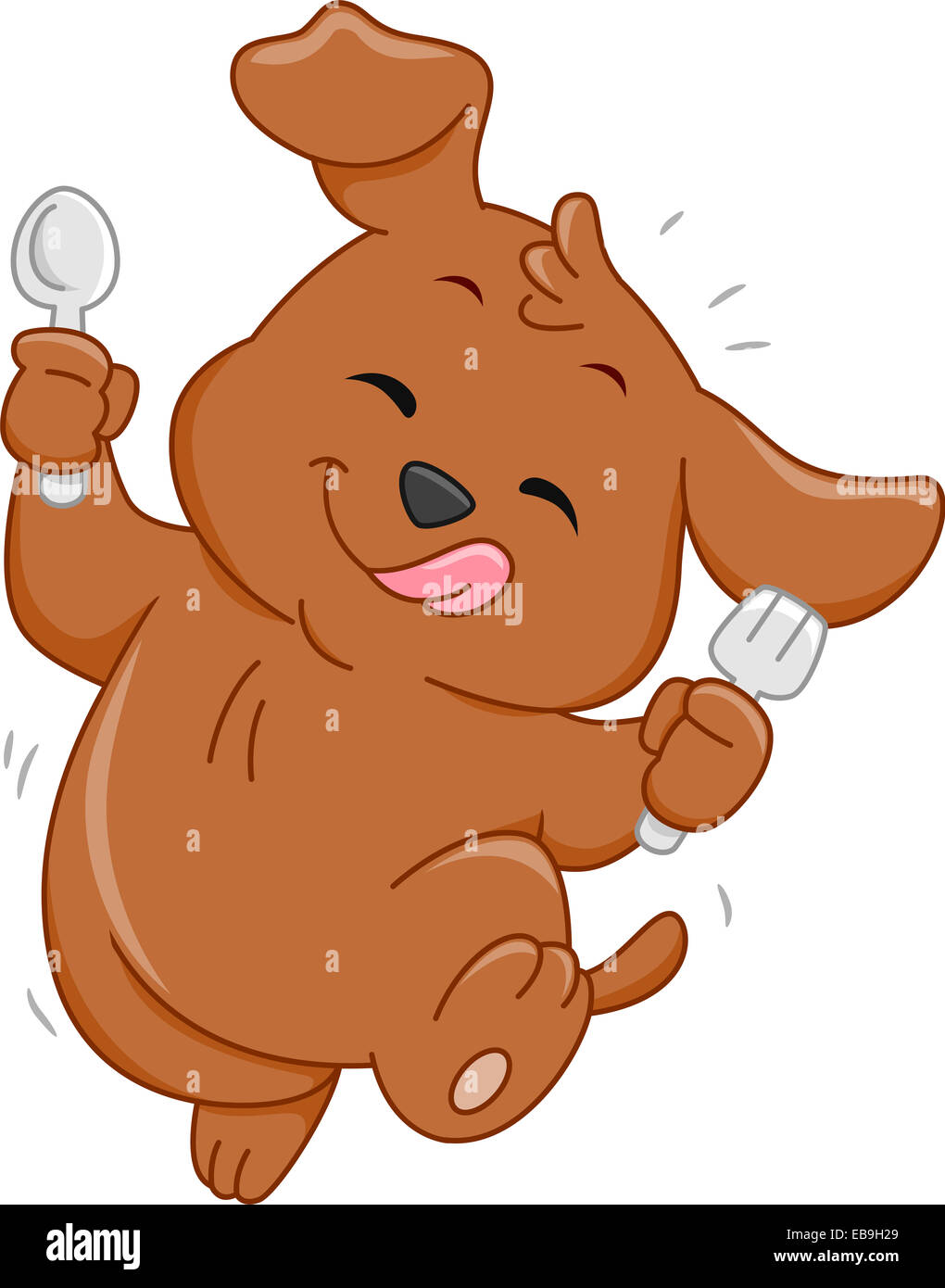 Mascot Illustration Featuring a Hungry Dog Holding a Spoon and Fork Stock Photo