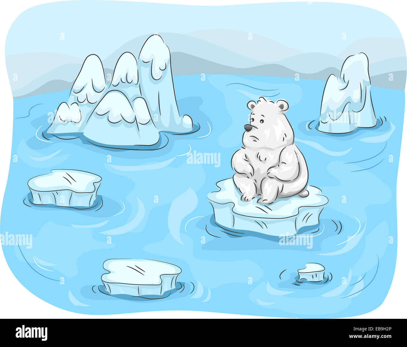 Mascot Illustration Featuring a Polar Bear Surrounded by Melting Ice Stock Photo