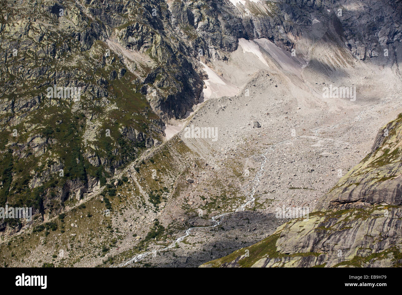 The rapidly receding Glacier de pre de Bar in the Mont Blanc range, Italy. Stock Photo