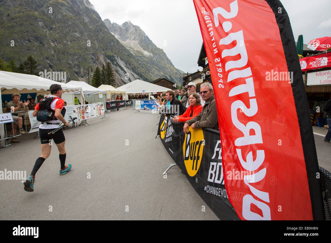 Mountain racers undertaking the Ultra tour du Mont Blanc a mountain marathon with a distance of ...
