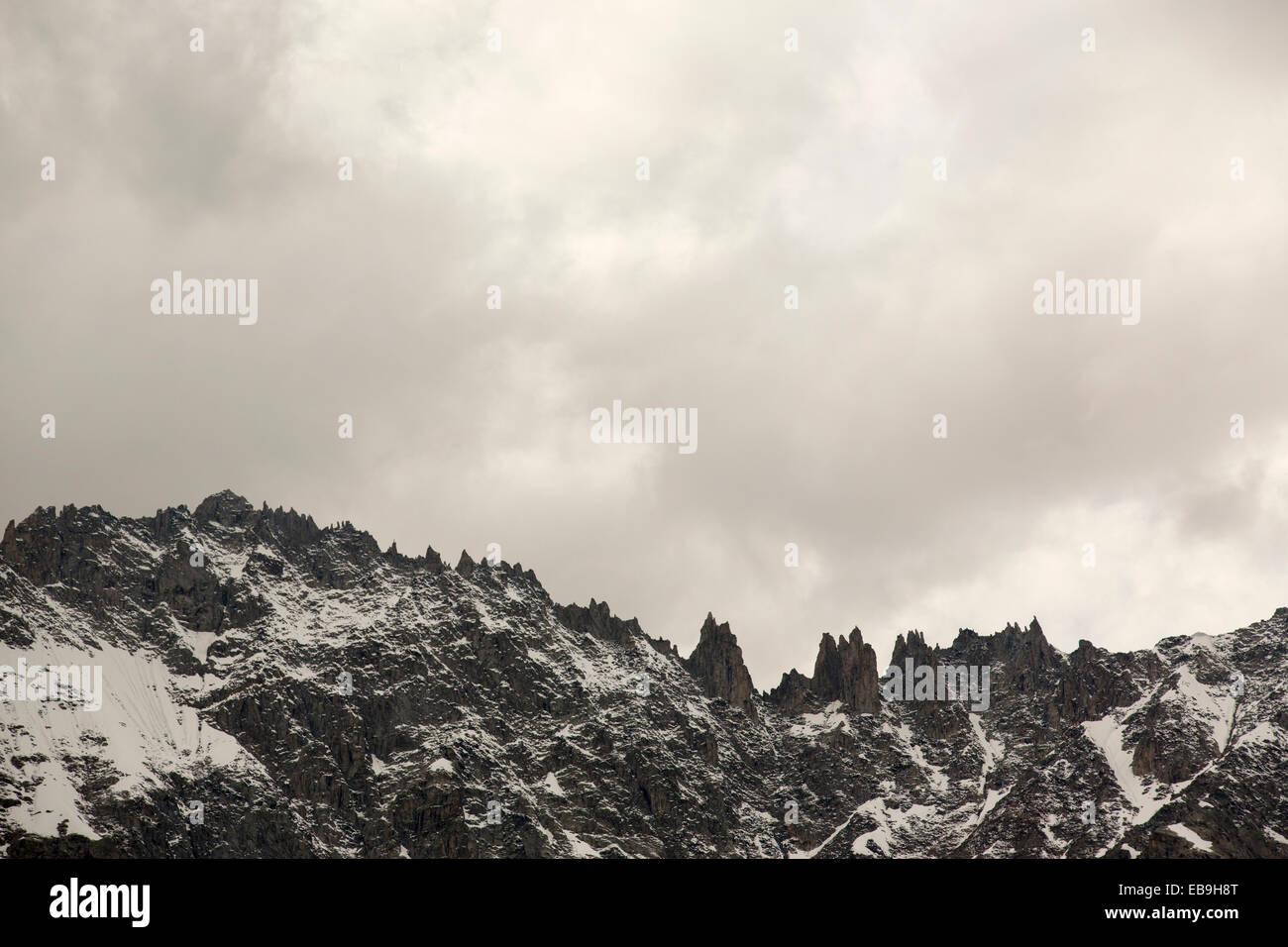 Pinncled ridges off Mont Dolent above La Fouly in the Swiss Alps. Stock Photo