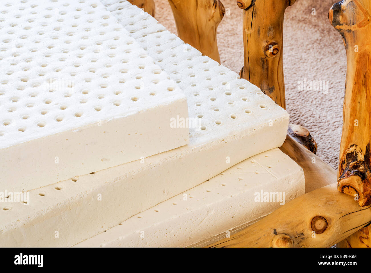 exposed layers of natural latex from an organic mattress Stock Photo