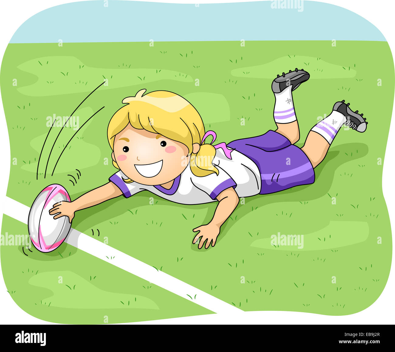 Illustration of a Female Rugby Player Scoring a Goal Stock Photo