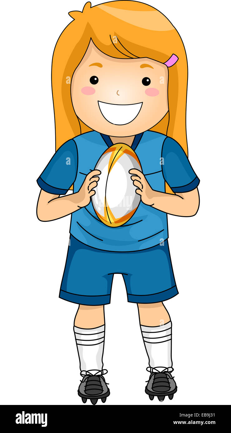 Illustration of a Girl Dressed in Rugby Gear Stock Photo
