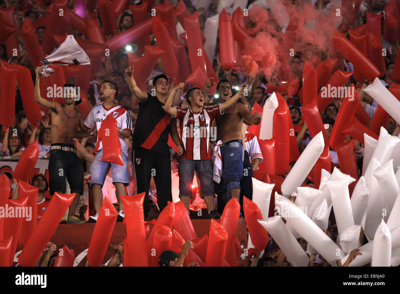 Buenos Aires, Argentina. 27th Nov, 2014. River Plate's fans react during the semifinal match of the South American Cup, against Boca Juniors, held at Antonio Vespucio Liberti Stadium, in Buenos Aires, Argentina, on Nov. 27, 2014. © Martin Zabala/Xinhua/Alamy Live News Stock Photo