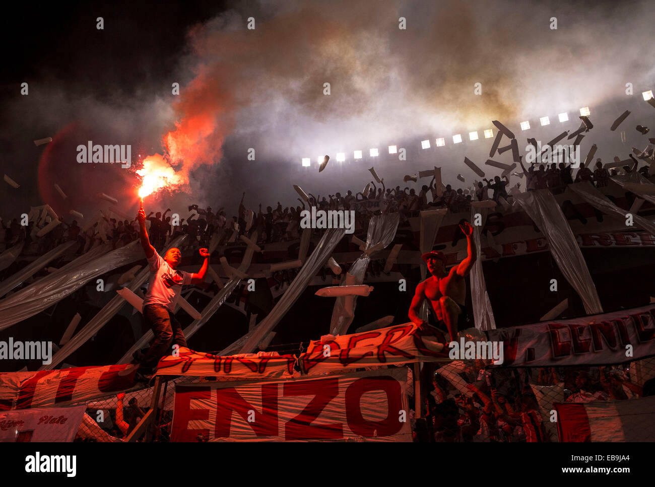 Buenos Aires, Argentina. 27th Nov, 2014. River Plate's fans react during the semifinal match of the South American Cup, against Boca Juniors, held at Antonio Vespucio Liberti Stadium, in Buenos Aires, Argentina, on Nov. 27, 2014. © Martin Zabala/Xinhua/Alamy Live News Stock Photo