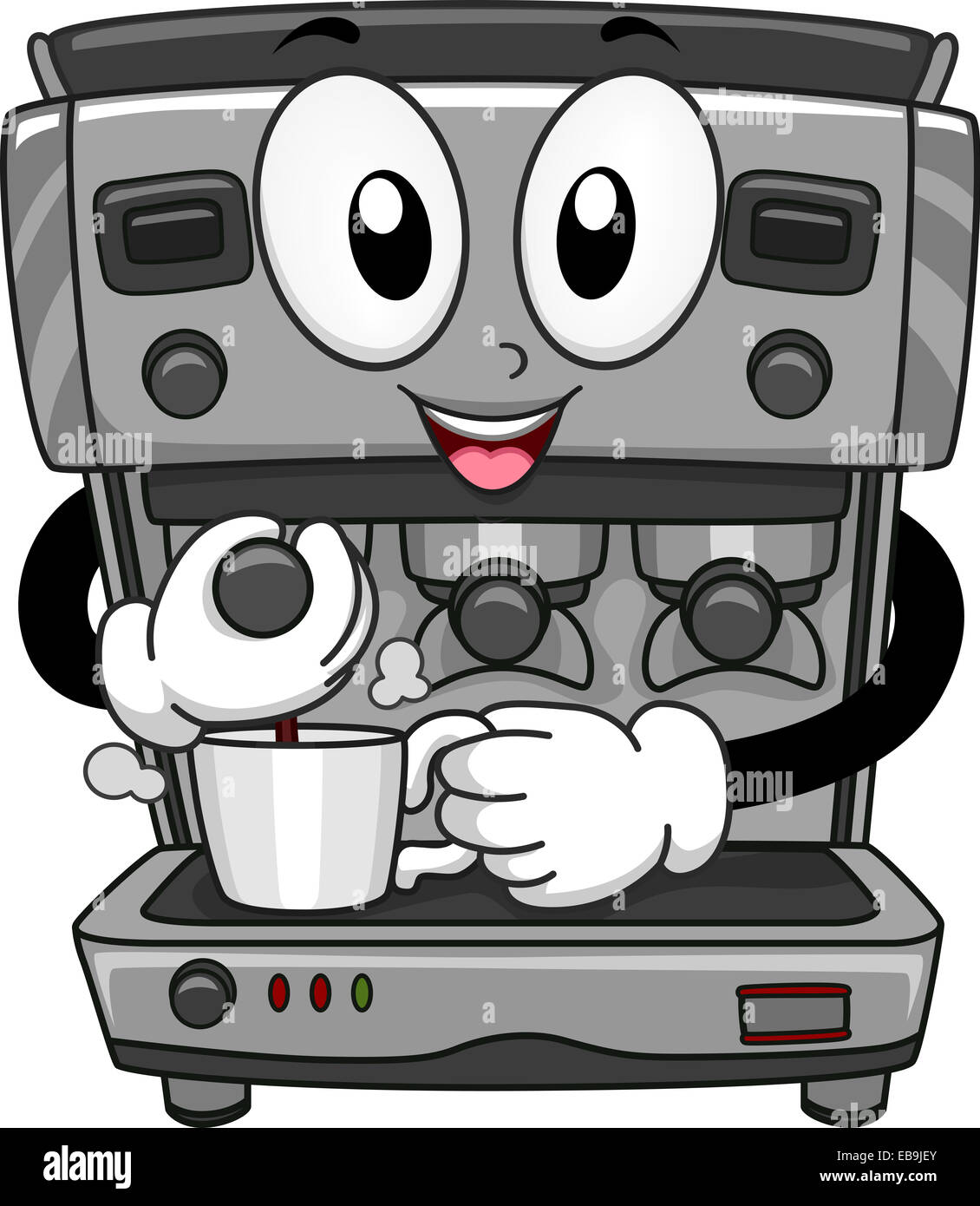 Mascot Illustration Featuring a Coffee Machine Dispensing Coffee Stock Photo