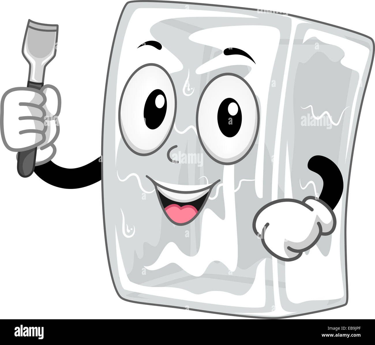 Mascot Illustration Featuring a Block of Ice Holding an Ice Chisel Stock Photo