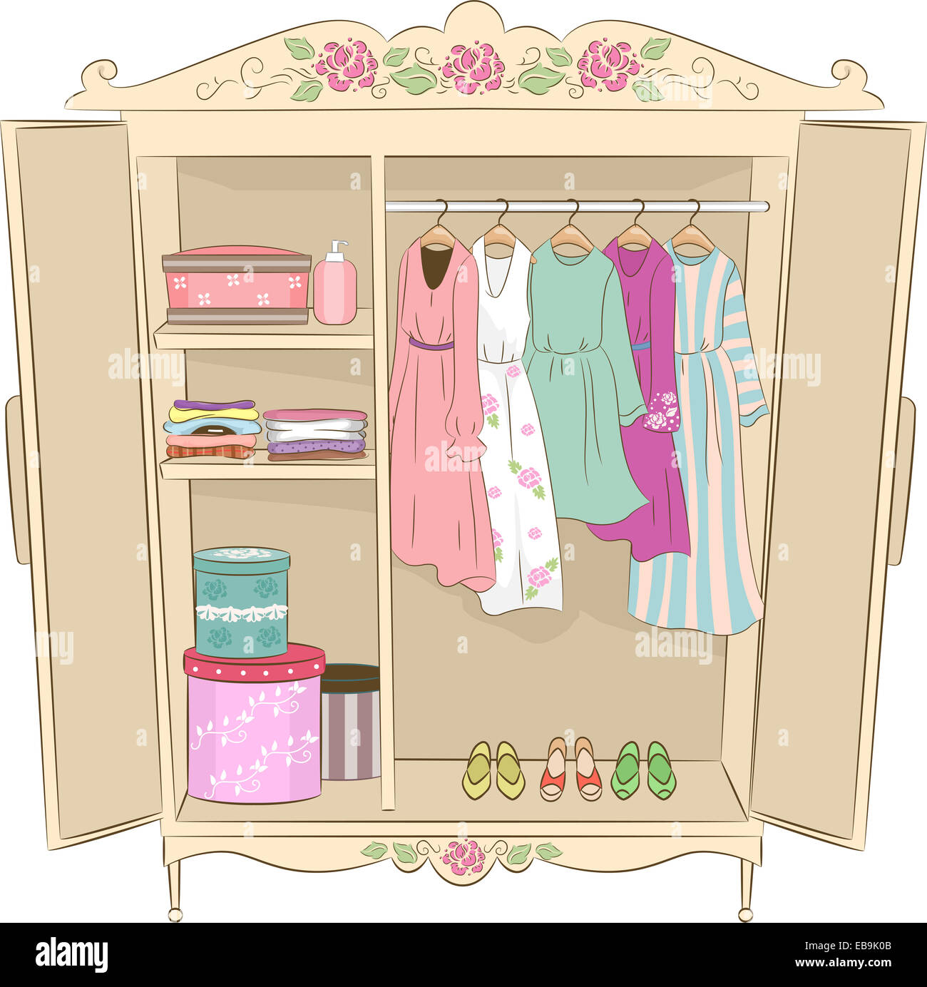 Illustration Featuring an Armoire with a Shabby Chic Design Stock Photo ...
