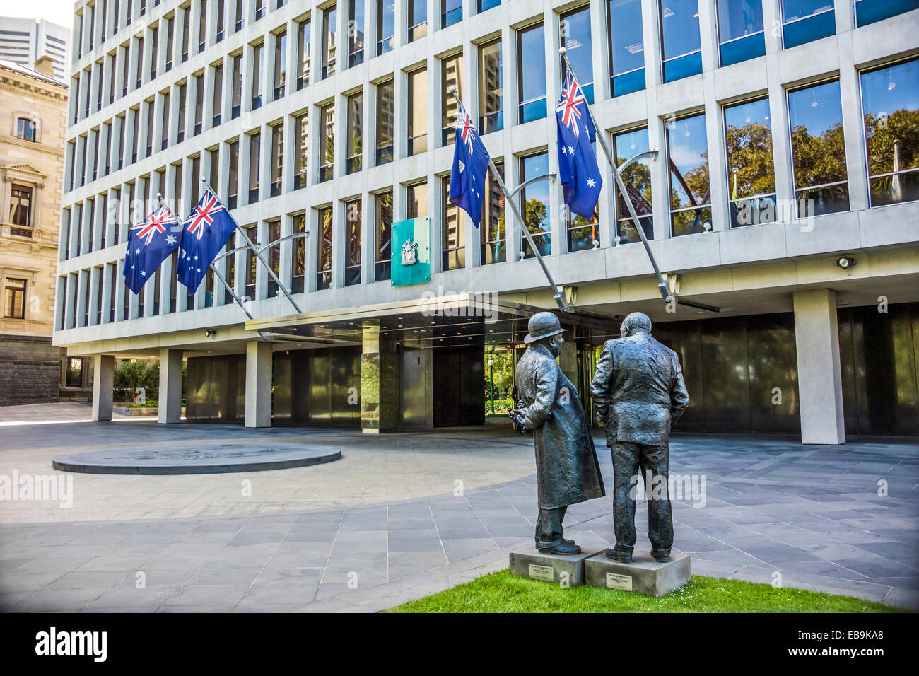 Two bronze statues outside Parliament House, Spring Street Melbourne