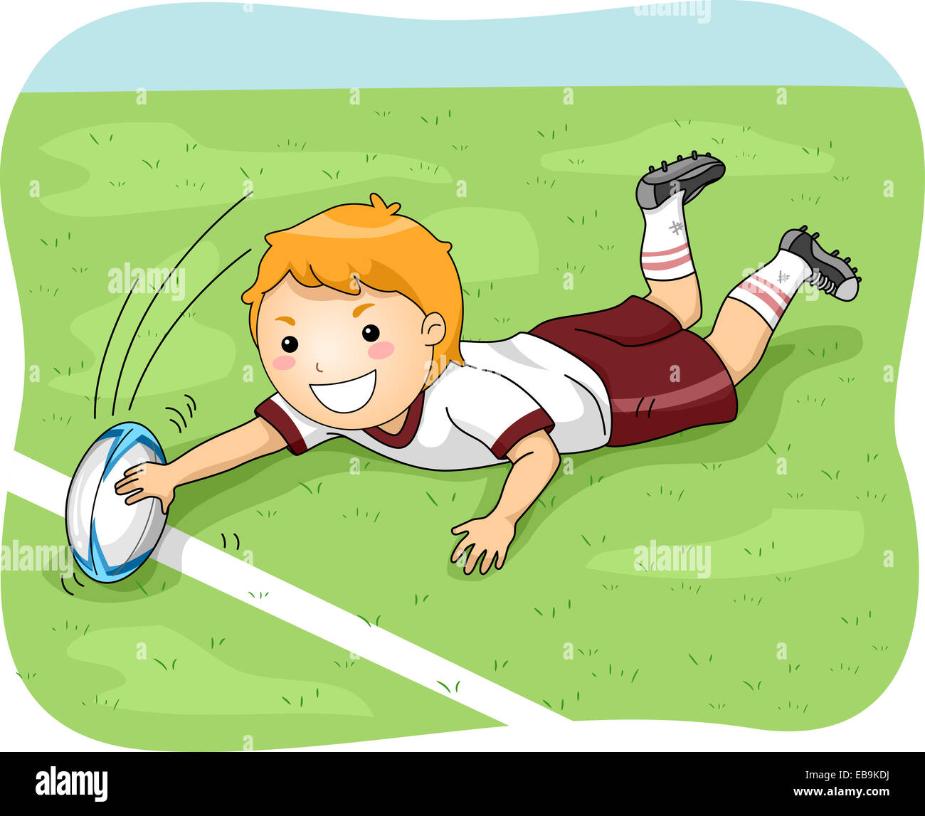 Illustration of a Male Rugby Player Scoring a Goal Stock Photo