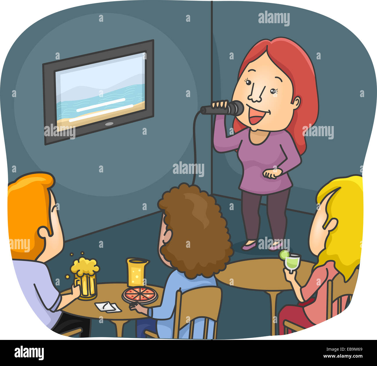 Illustration Featuring a Woman Singing in a Karaoke Bar Stock Photo Alamy