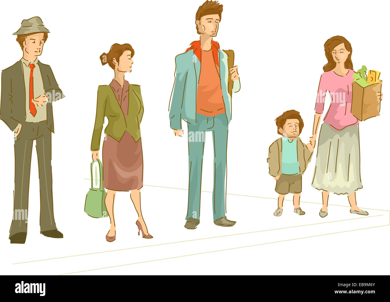 Illustration Featuring a Group of People Waiting at a Pedestrian Lane Stock Photo