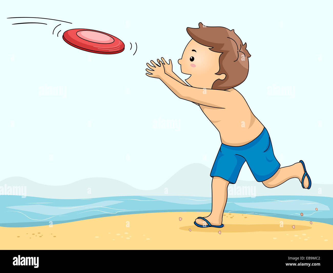Illustration of a Boy Catching a Frisbee Stock Photo Alamy