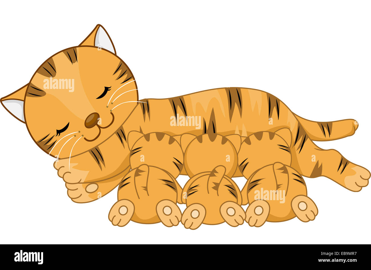 Illustration Featuring a Cat Breastfeeding Her Kittens Stock Photo Alamy
