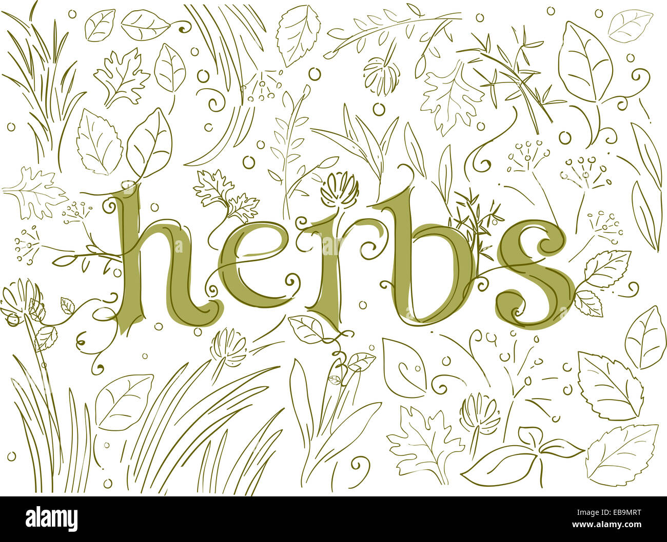 Doodle Illustration Featuring Different Herbs Stock Photo