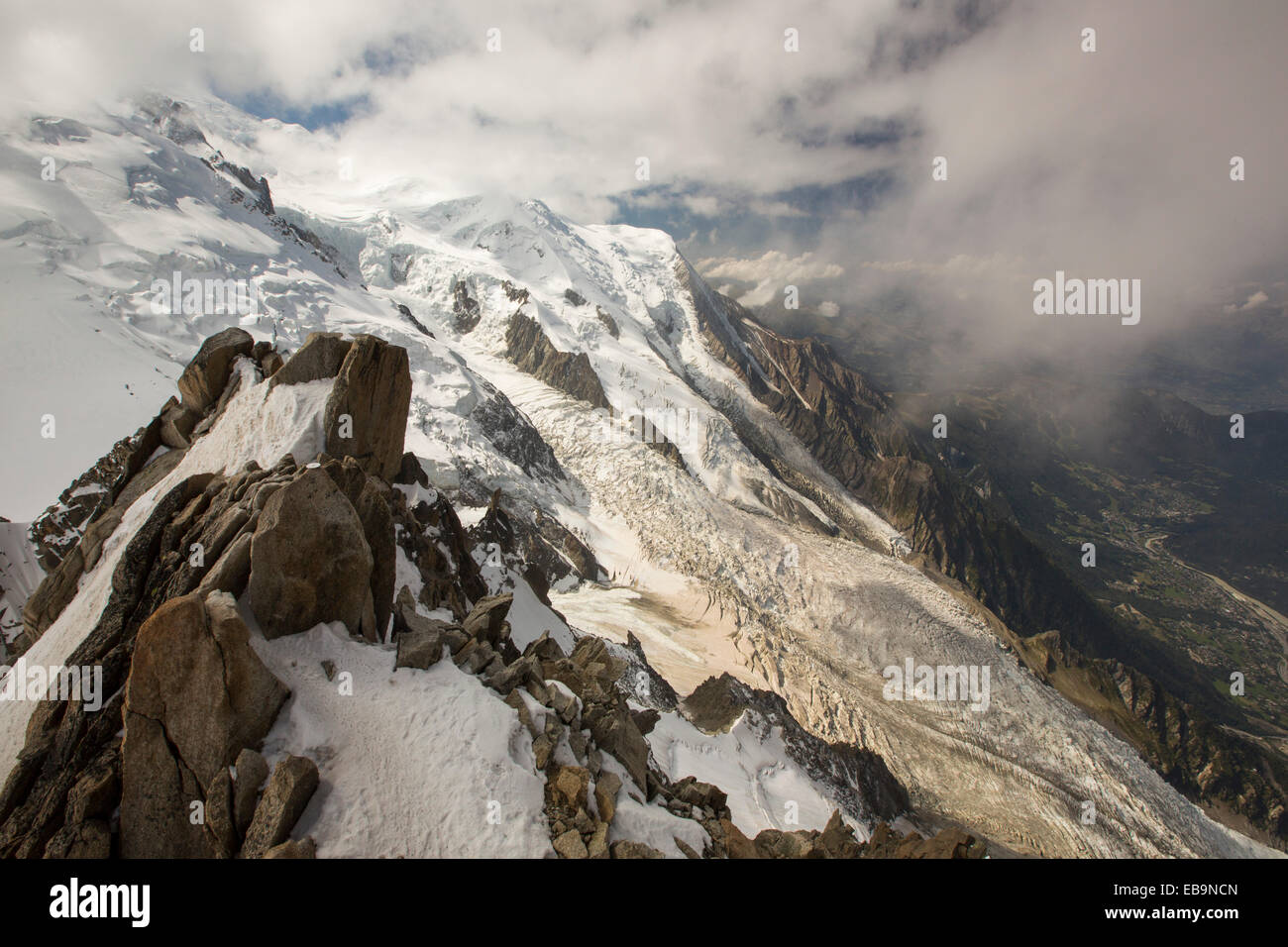 Mont Blanc from the Aiguille Du Midi above Chamonix, France. Stock Photo