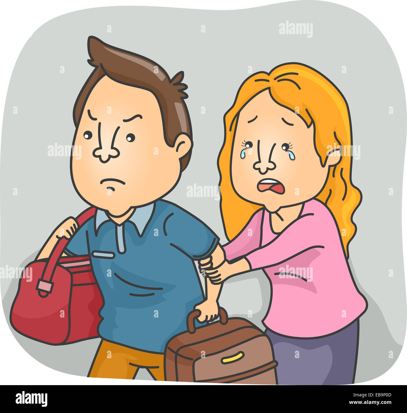 Illustration Featuring a Husband Leaving His Wife Stock Photo