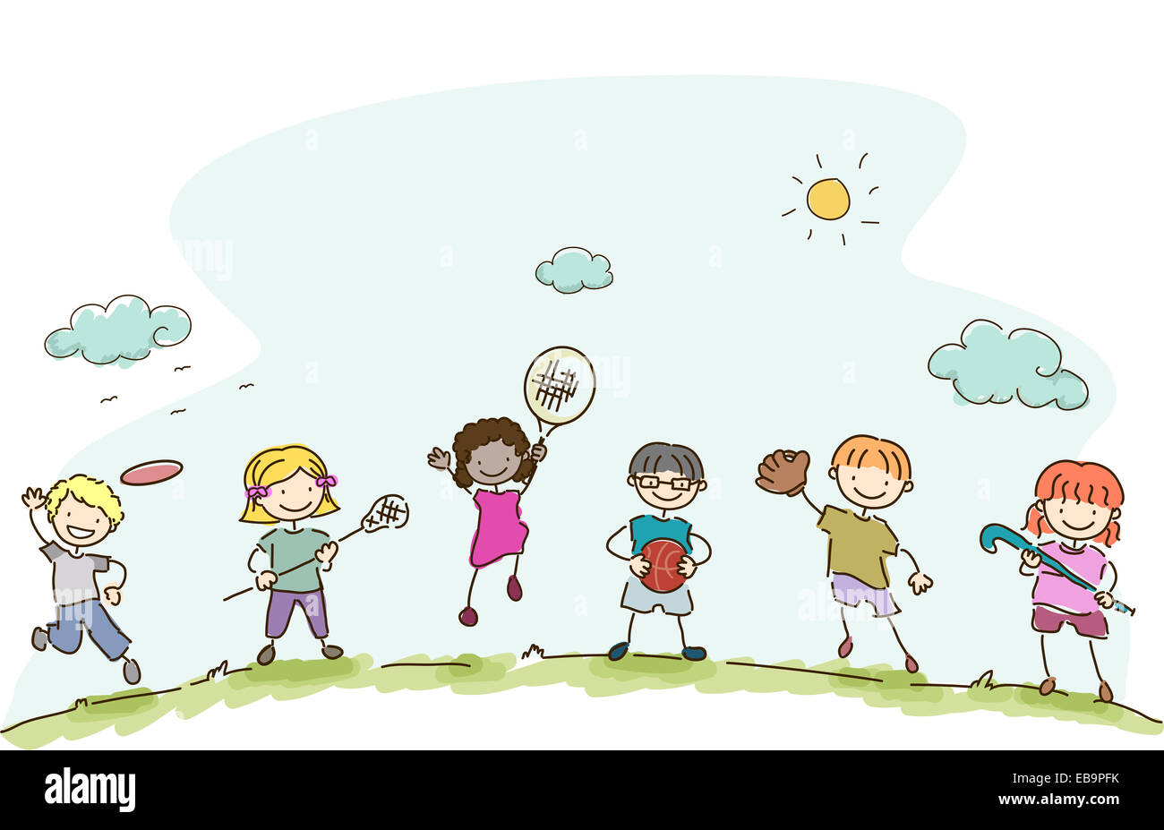Illustration Featuring Kids Playing Different Sports Stock Photo