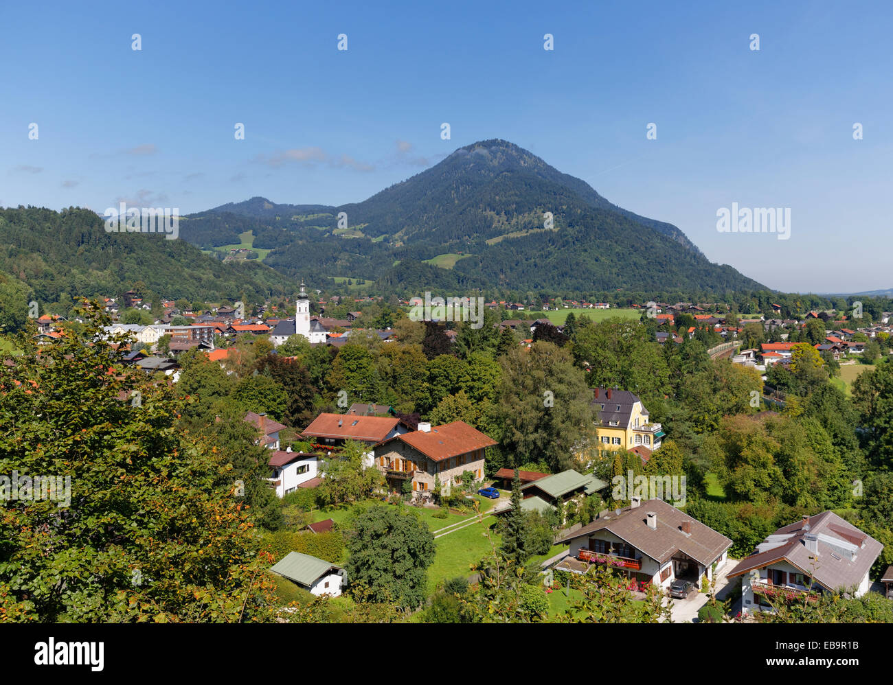 Oberaudorf with Mt Wildbarren, Mangfall Mountains, Inn Valley, Upper Bavaria, Bavaria, Germany Stock Photo