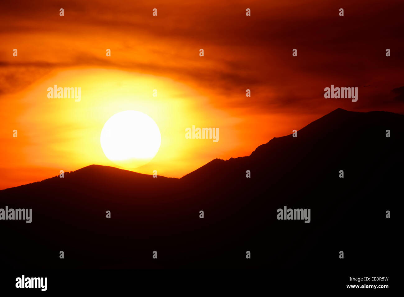 Sunset over the mountains, Central Macedonia, Greece Stock Photo