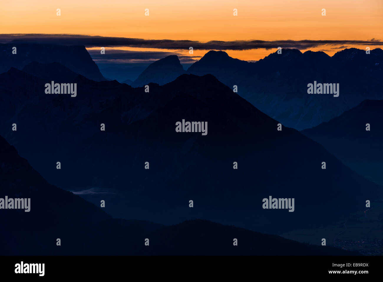 Sunrise over the Mieming Mountains, Reutte, Außerfern, Tyrol, Austria Stock Photo
