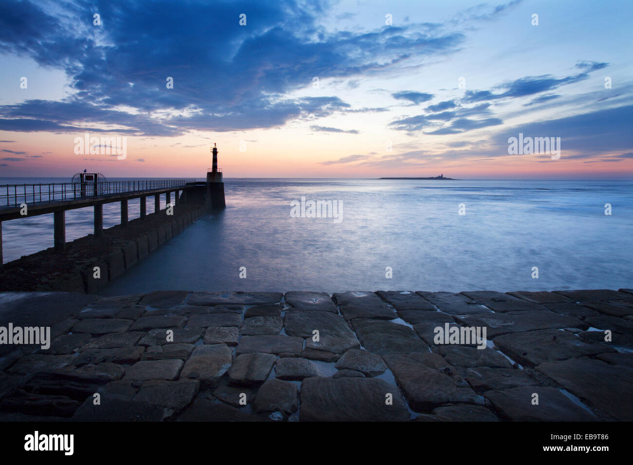 Amble Harbour Light and Coquet Island at Dawn Amble by the Sea