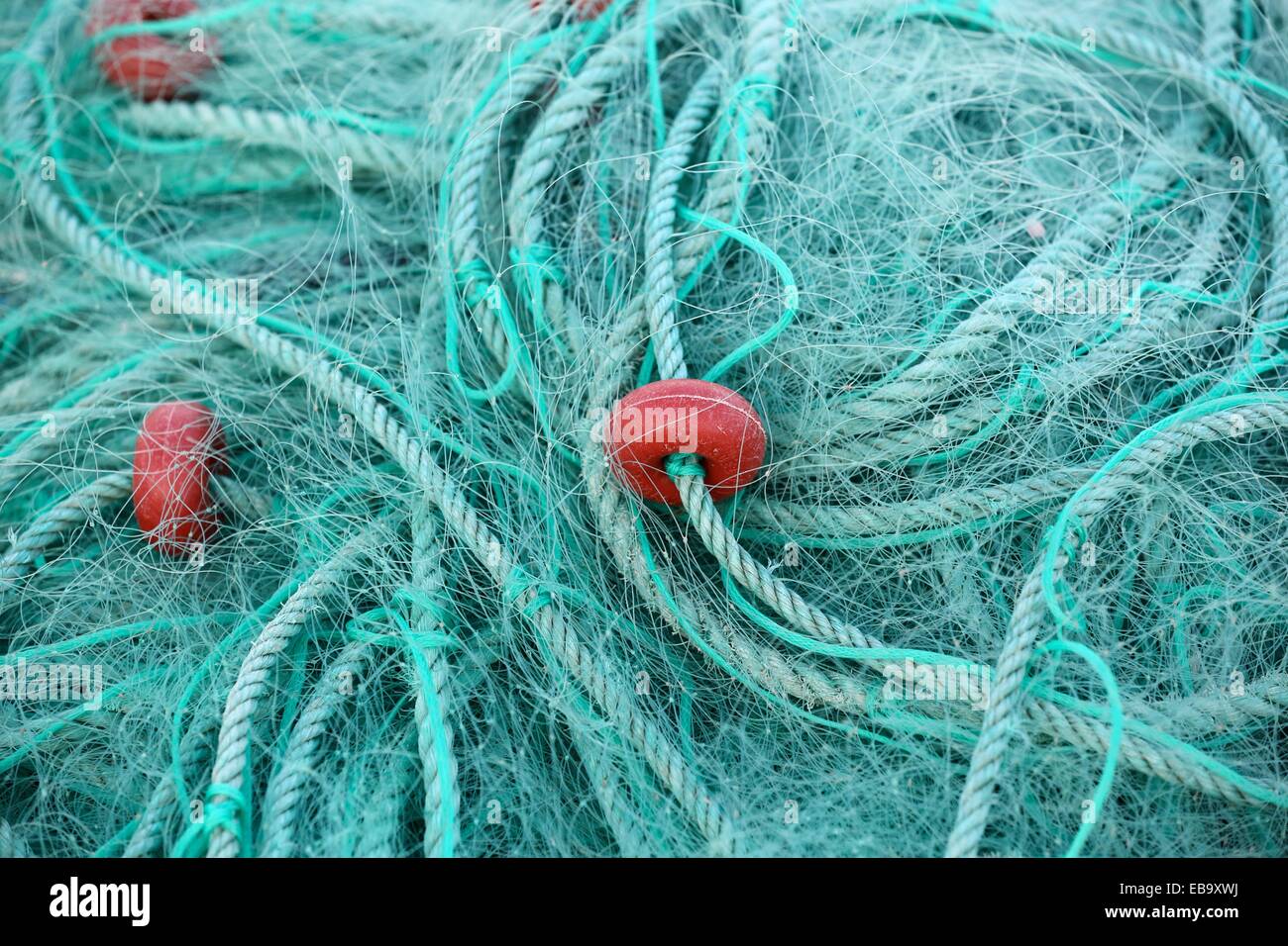 Fishnet, Ria de Vigo, Cangas, Pontevedra province, Galicia, Spain. Stock Photo