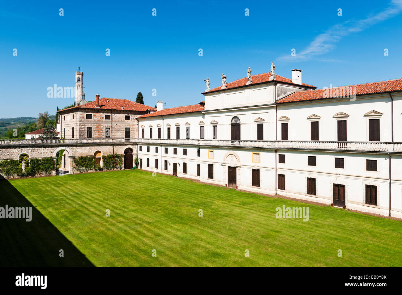 Villa Trissino Marzotto, Vicenza, Italy. The walled garden and the 18c wing - the original 15c building is in the background Stock Photo