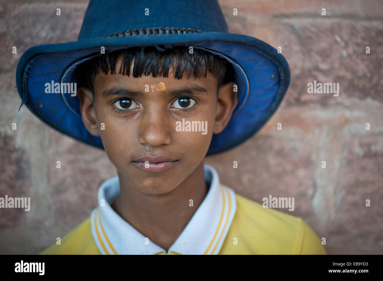 Boy wearing a hat, portrait, Mehrangarh Fort, Jodhpur, Rajasthan, India Stock Photo
